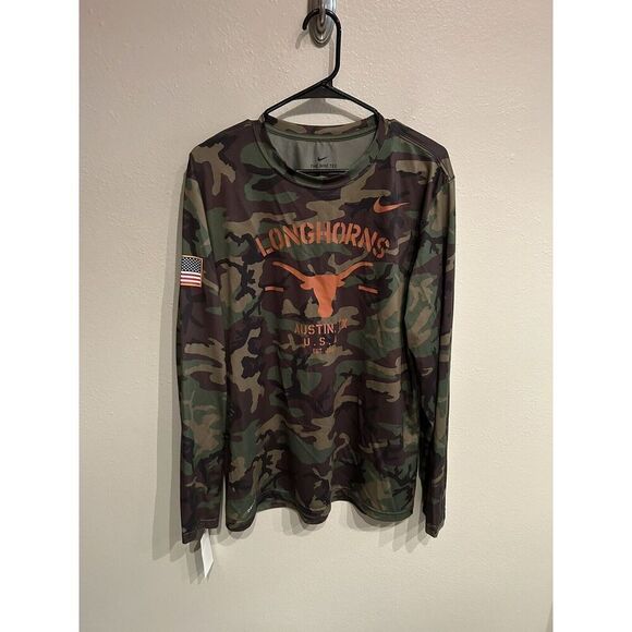 Texas Longhorns Green Camo Nike Dri Fit Long Sleeve USA Mens Large - Picture 1 of 7
